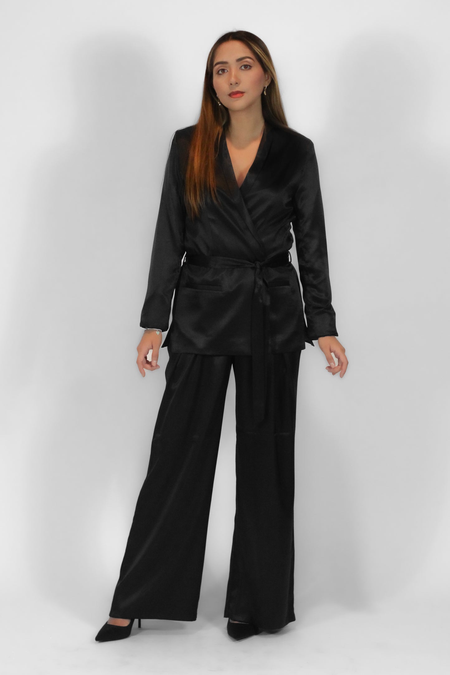 Satin Wrapped Blazer Set