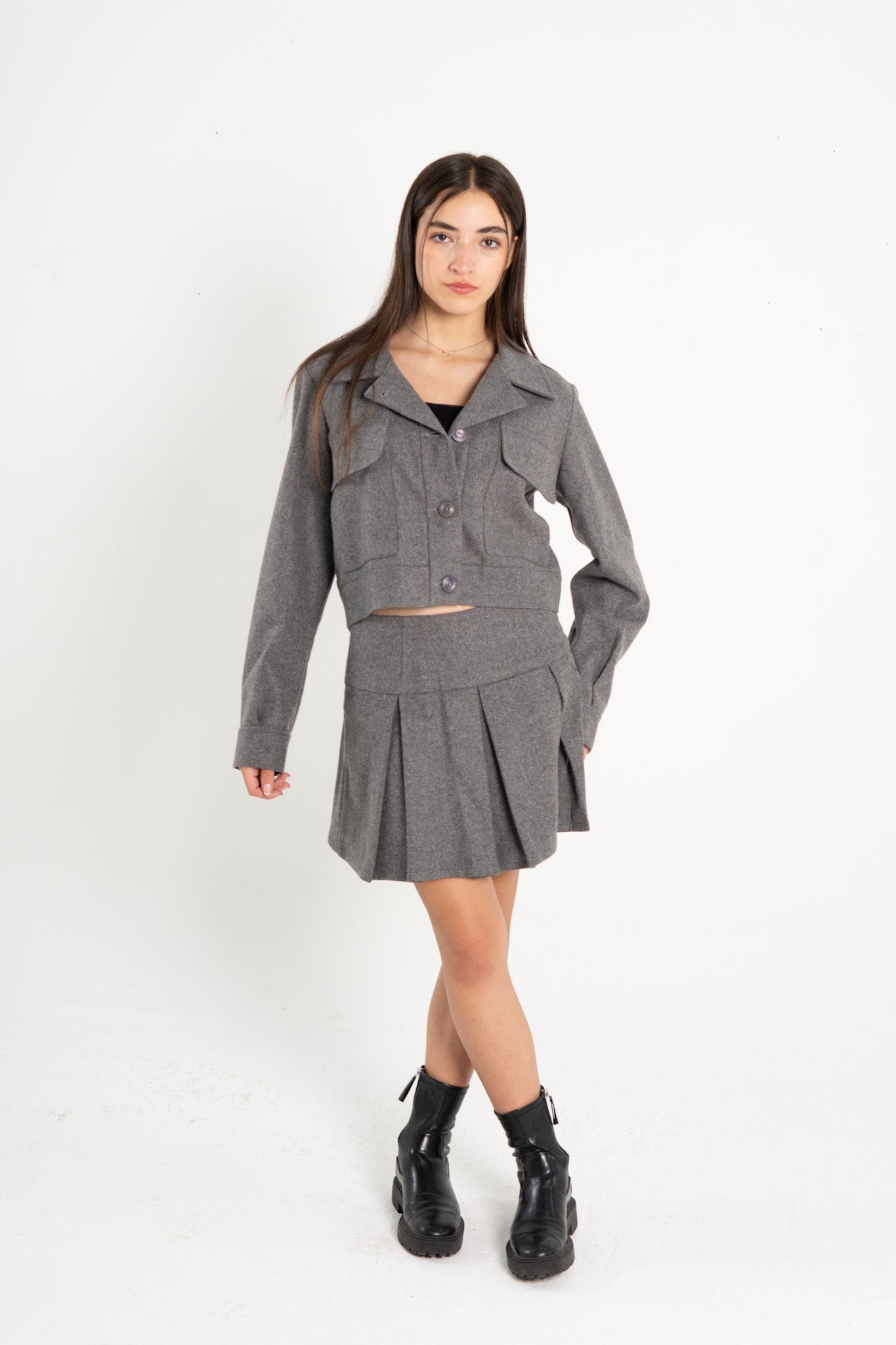 Jacket and Pleated Mini Skirt Wool Set