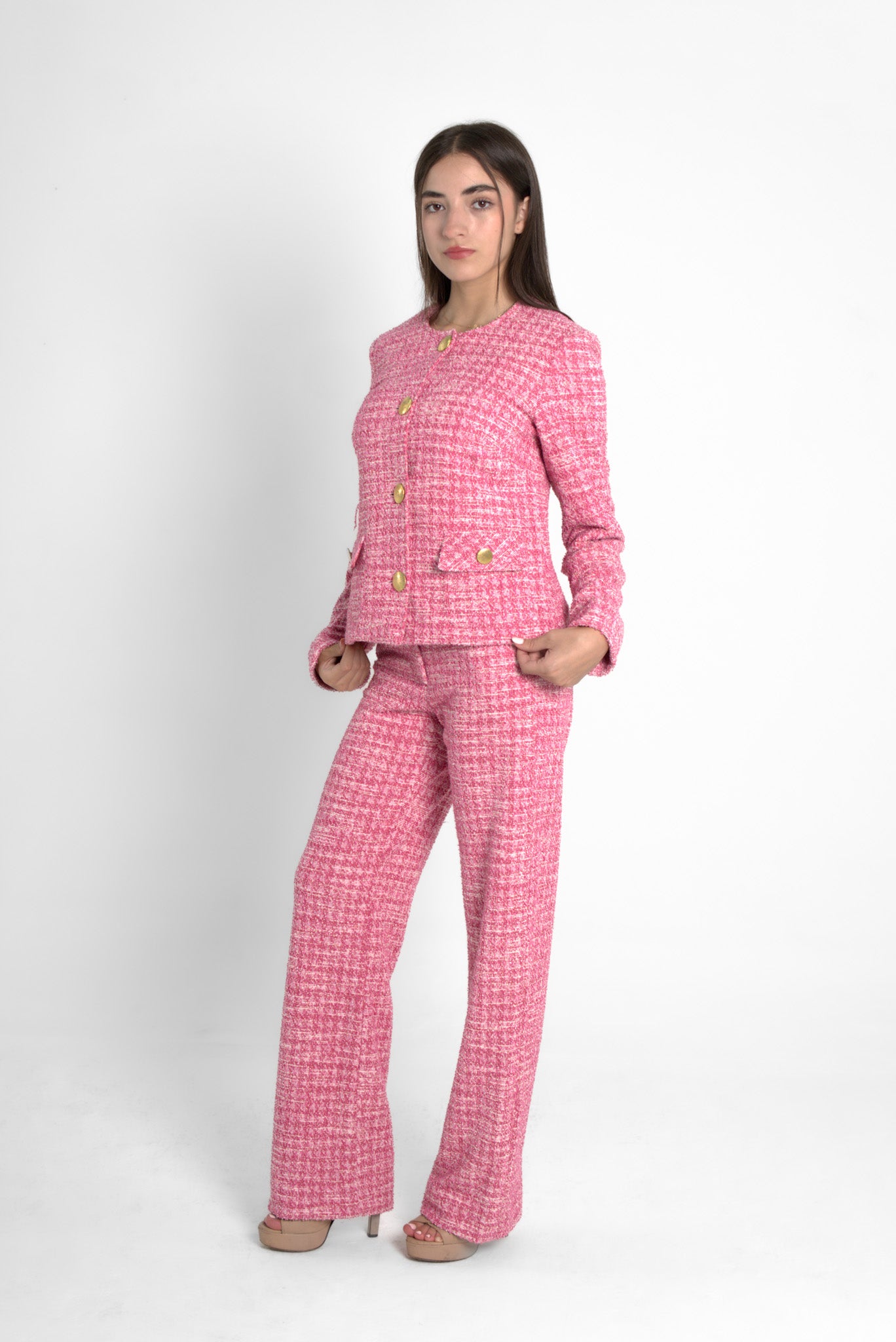 Tweed Jacket and Wide Leg Pants Set