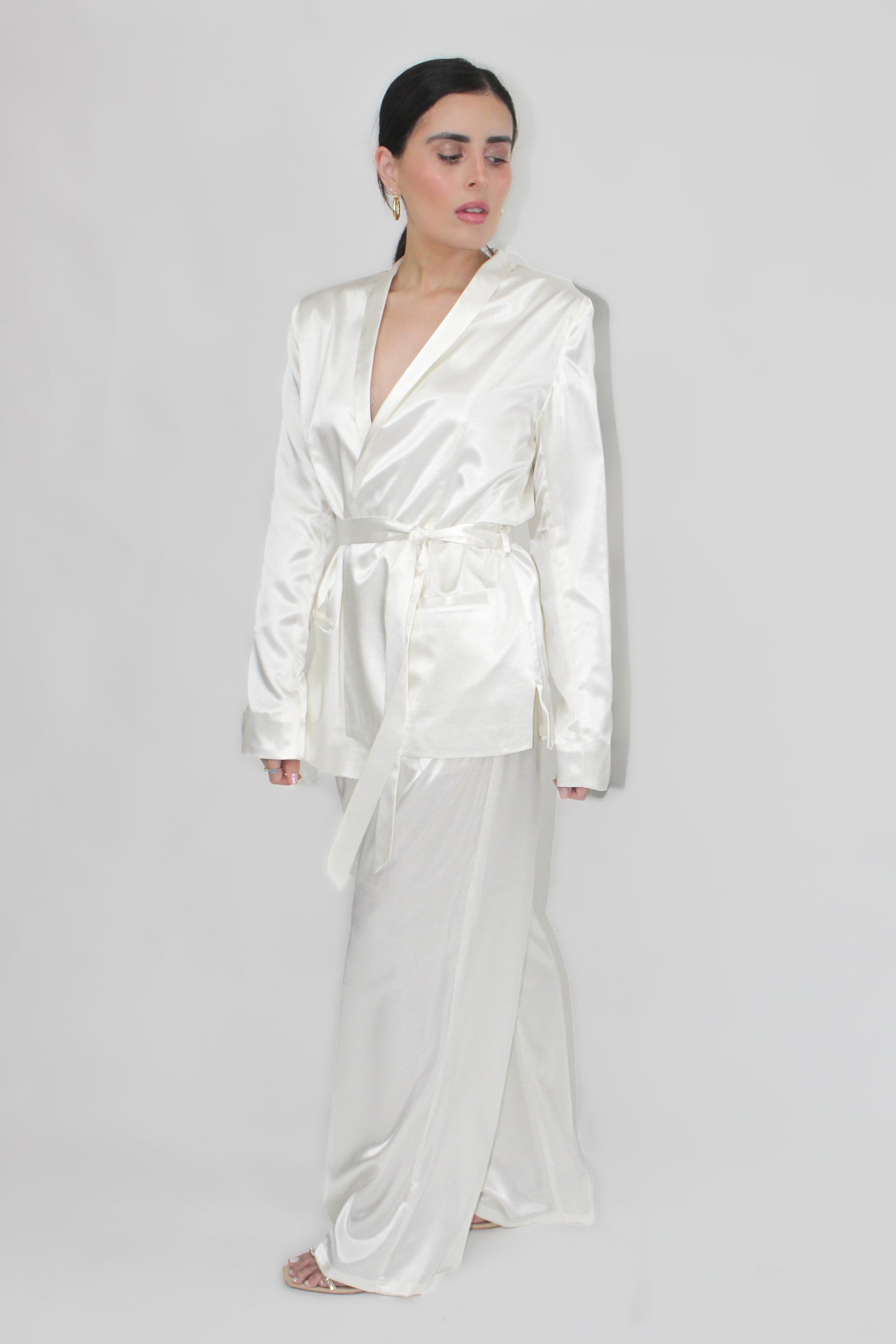Satin Wrapped Blazer Set