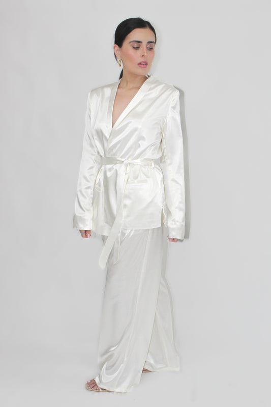 Satin Wrapped Blazer Set