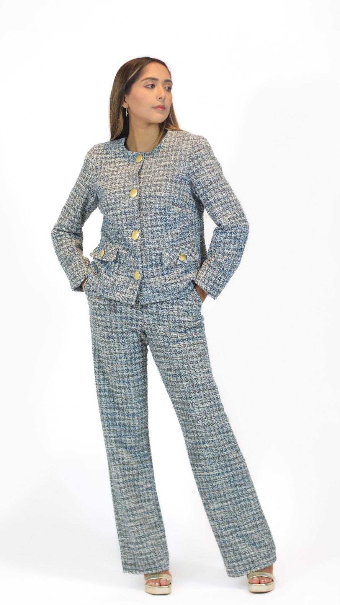 Tweed Jacket and Wide Leg Pants Set