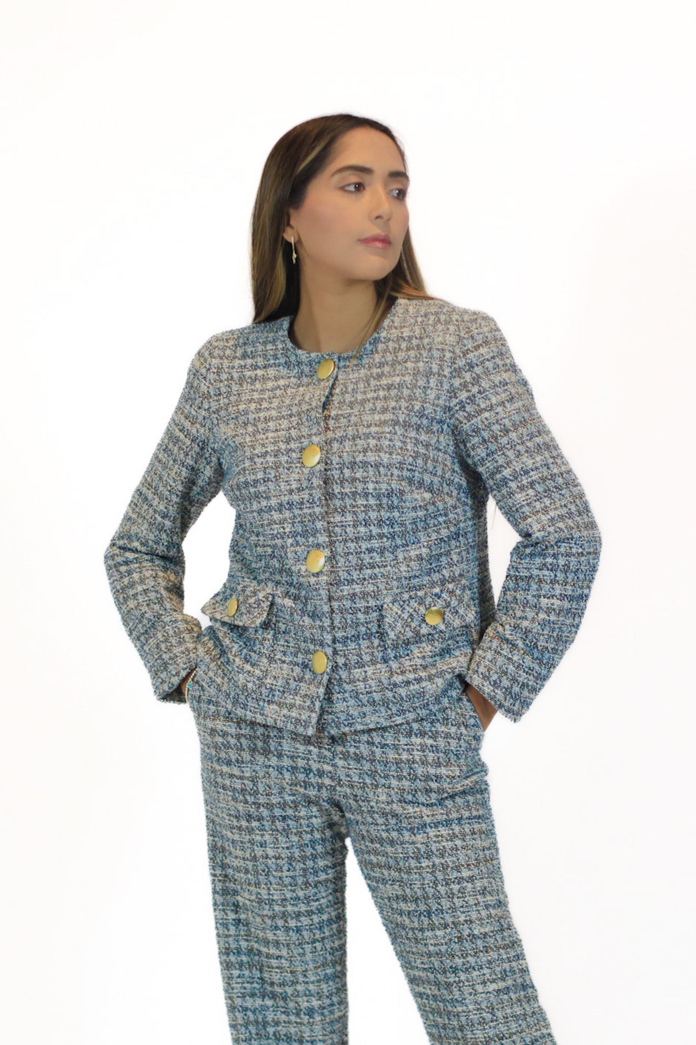 Tweed Jacket and Wide Leg Pants Set