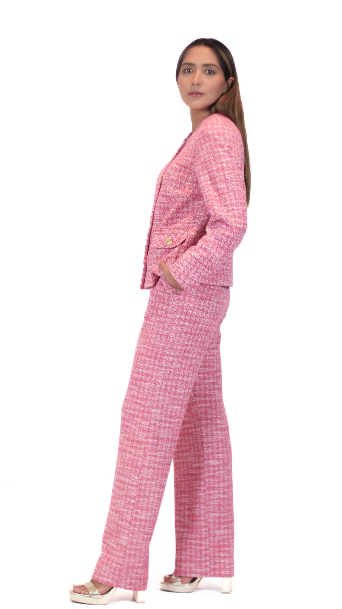 Tweed Jacket and Wide Leg Pants Set