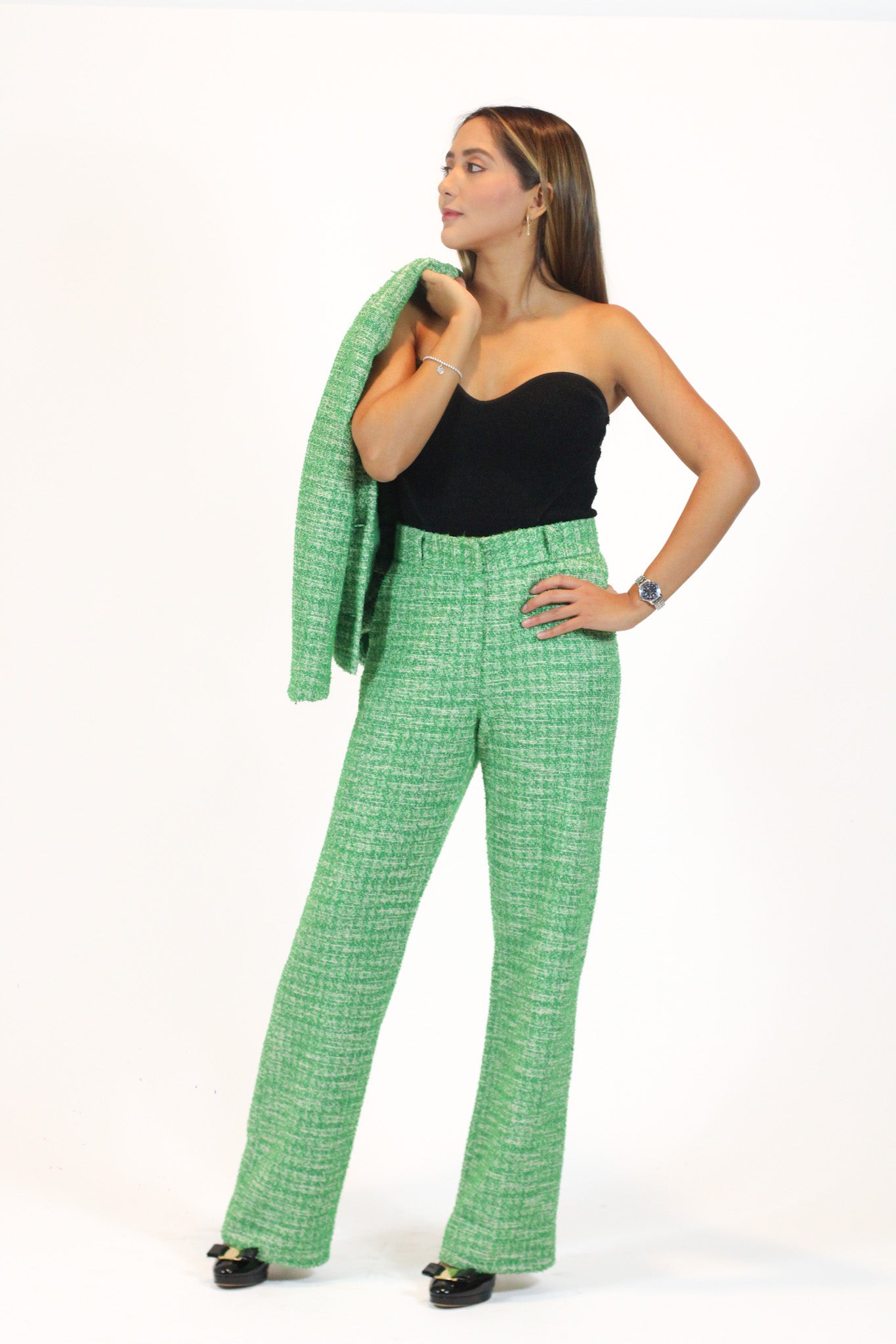 Tweed Jacket and Wide Leg Pants Set